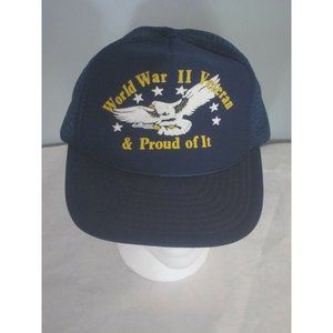 Vintage WWII World War II VETERAN & Proud of it Trucker Hat Mesh Foam Snapback